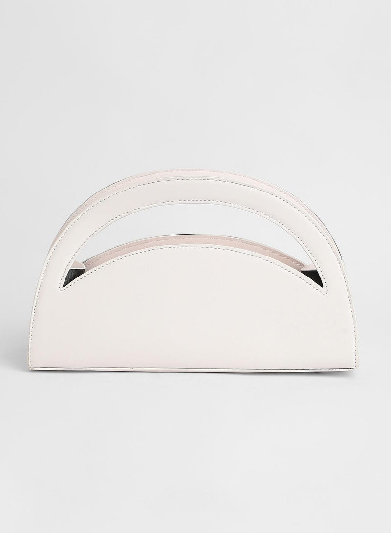 Haute Sauce Women's The Mezzaluna Hand Bag For Casual Wear | Ivory White Colour | One-Size| Zipper Closure | Vegan Leather Material | Non-Detachable Handle | Bags For Woman & Girls