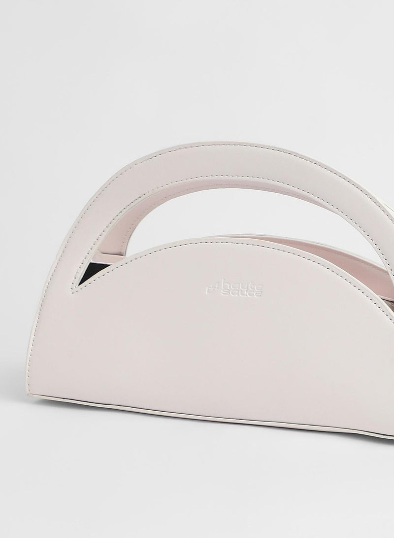 Haute Sauce Women's The Mezzaluna Hand Bag For Casual Wear | Ivory White Colour | One-Size| Zipper Closure | Vegan Leather Material | Non-Detachable Handle | Bags For Woman & Girls