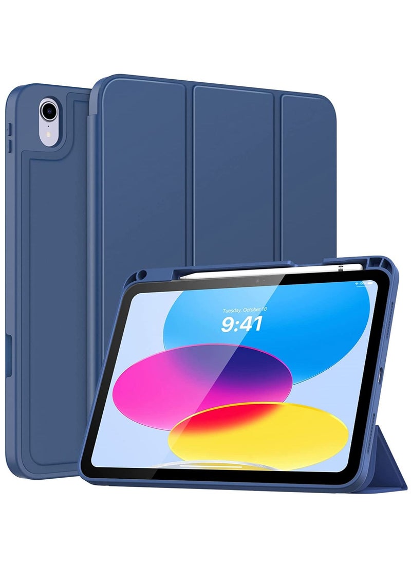 iPad 10th Generation Case with Pencil Holder iPad 10.9 Inch Case 2022 Smart Stand Back Cover Support Touch ID & Auto Wake Sleep Dark Blue - Image 1