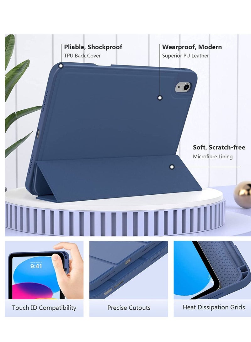 iPad 10th Generation Case with Pencil Holder iPad 10.9 Inch Case 2022 Smart Stand Back Cover Support Touch ID & Auto Wake Sleep Dark Blue - Image 2
