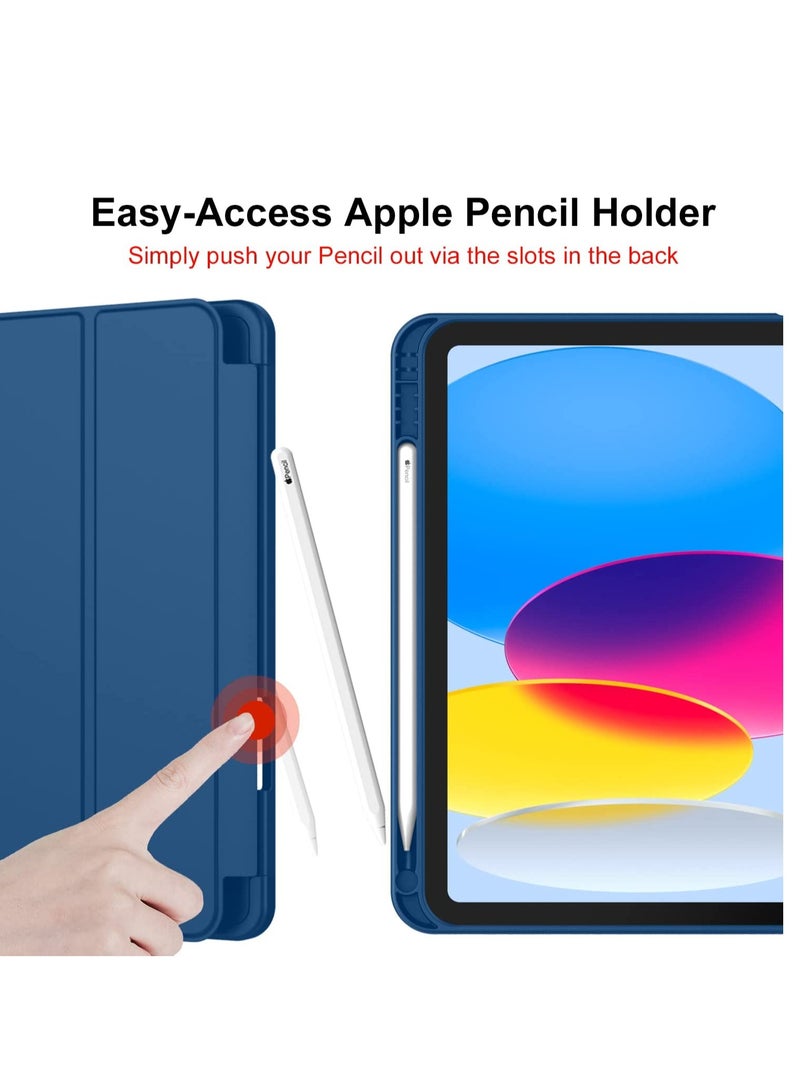 iPad 10th Generation Case with Pencil Holder iPad 10.9 Inch Case 2022 Smart Stand Back Cover Support Touch ID & Auto Wake Sleep Dark Blue - Image 3
