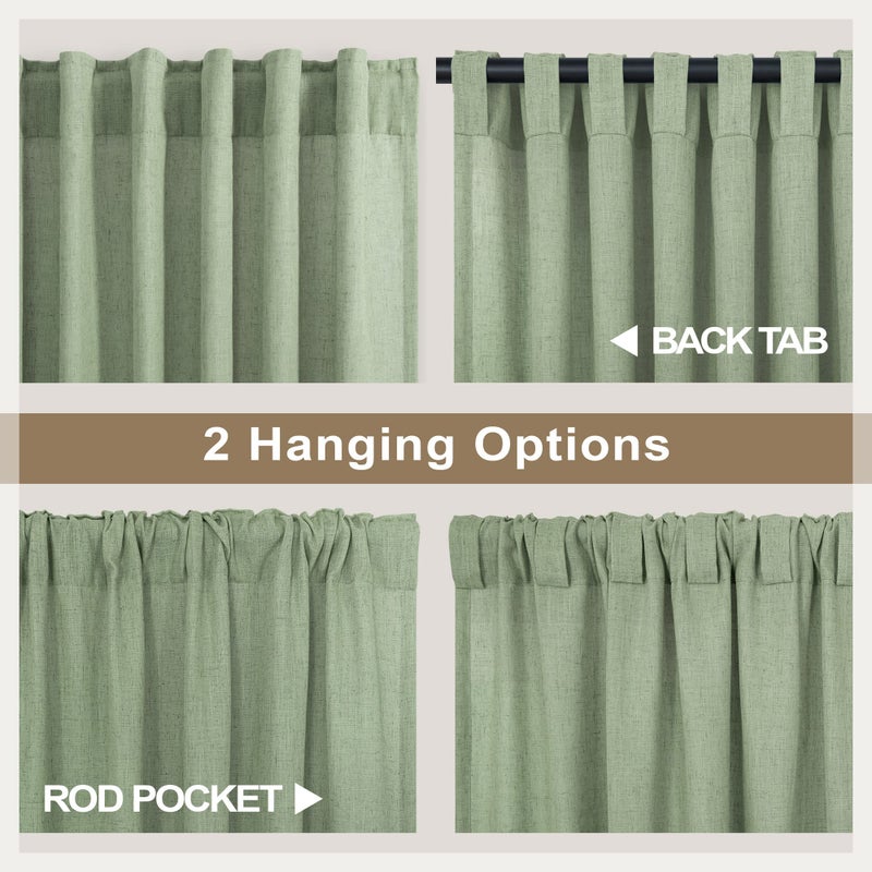 Pitalk Sage Green Small Linen Curtains for Kitchen Farmhouse 24 Inch Length 2 Panels Back Tab Pocket Light Filtering Semi Sheer Short Light Green Bathroom Curtain for Half Windows RV Camper Cabinet Cupboards - Image 4
