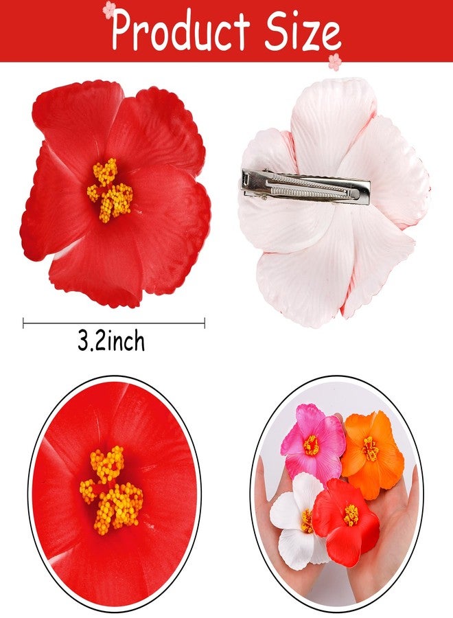 Hapdoo 4pcs Hibiscus Hair Clip, Hawaiian Flower Hair Clips for Women Girls, Tropical Artificial Floral Hair Accessories for Beach Party Wedding Vacation - Image 2
