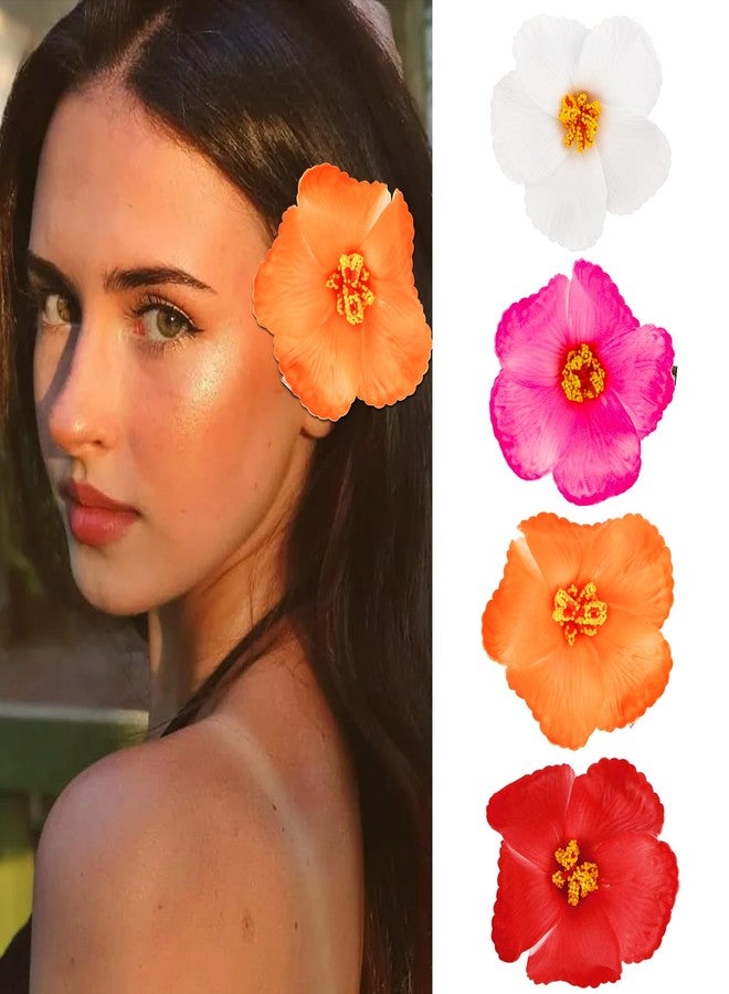 Hapdoo 4pcs Hibiscus Hair Clip, Hawaiian Flower Hair Clips for Women Girls, Tropical Artificial Floral Hair Accessories for Beach Party Wedding Vacation - Image 1