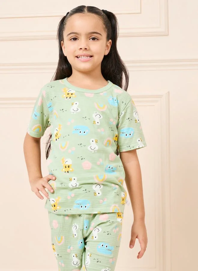 Styli Cotton All Over Cartoon Print T-Shirt & Short Set