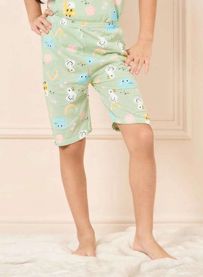 Styli Cotton All Over Cartoon Print T-Shirt & Short Set