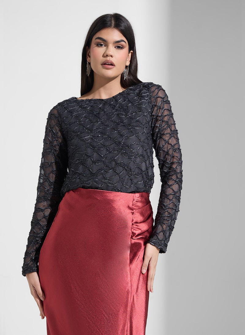 فيرو مودا بلوزة محبوكة بياقة قارب - Image 1