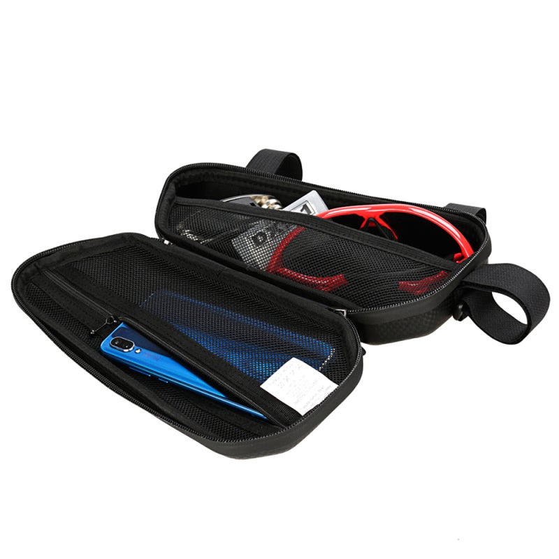 B-SOUL Waterproof Bike Triangle Bag: Black Hard Shell Water-Resistant PU Leather - Dual Zipper Closure Bicycle Frame Bag for Road Mountain Cycling Riders - Image 4