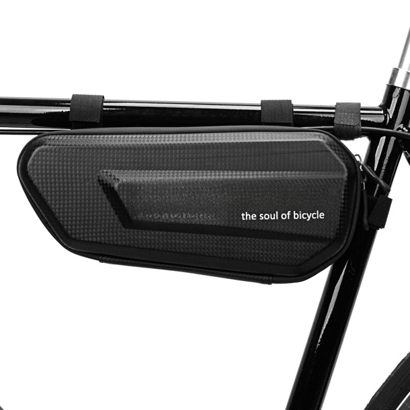B-SOUL Waterproof Bike Triangle Bag: Black Hard Shell Water-Resistant PU Leather - Dual Zipper Closure Bicycle Frame Bag for Road Mountain Cycling Riders - Image 1