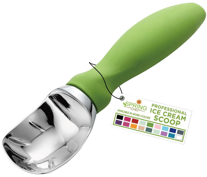 Spring Chef Green Heavy Duty Ice Cream Scoop with Non-Slip Handle - Professional Metal Ice Cream Scooper for Cookie Dough, Frozen Yogurt, Gelato, Sorbet, Melon - Dishwasher Safe Kitchen Tool - Image 1