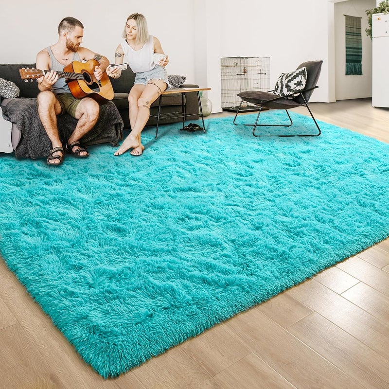 ISEAU Fluffy Rug Carpets Soft Shaggy Area Rugs Indoor Floor Mats for Kids Room Fuzzy Carpet Comfy Cute Nursery Mat Bedside Rug for Boys Girls Bedroom Living Room Home Decor, 6ft x 9ft, Teal Blue - Image 4