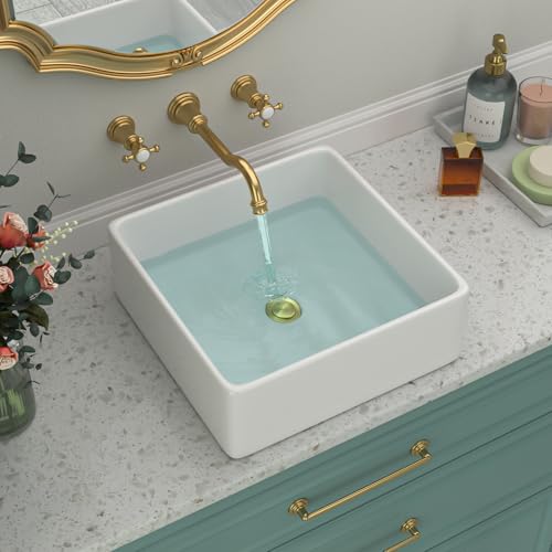 Beslend White Bathroom Vessel Sink - Beslend 15x15 Inch White Ceramic Porcelain Square Bathroom Sink Lavatory Modern Art Basin - Image 3