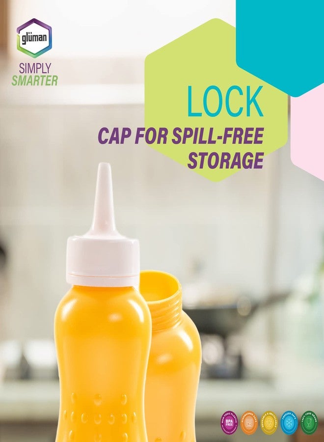 Gluman Squeezy 750 ml Sauce Bottle (Set of 2) for Clean & Mess-free Dispensing | 100% Food Grade | Dishwasher Safe | Freezer Safe | Ergonomically Designed | Reusable (Yellow) - Image 5