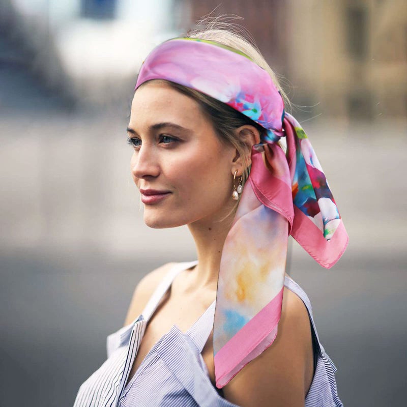 vimate 100% Pure Silk Scarfs for Women, 35â€x 35â€ Square Gift Idea Luxury Ladies Silk Hair Scarf for Sleeping (Style-005) - Image 3