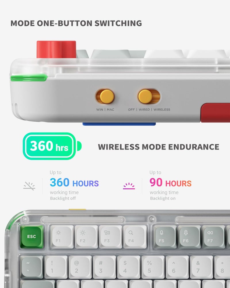 nuphy Kick75 Wireless Low Profile Keyboard with Knob,75% Layout 80 Keys RGB Backlit, Hot Swappable Gaming Mechanical Keyboard with PBT Keycaps,Support BT/2.4G/USB-C (Blush Nano Switch) - Image 2