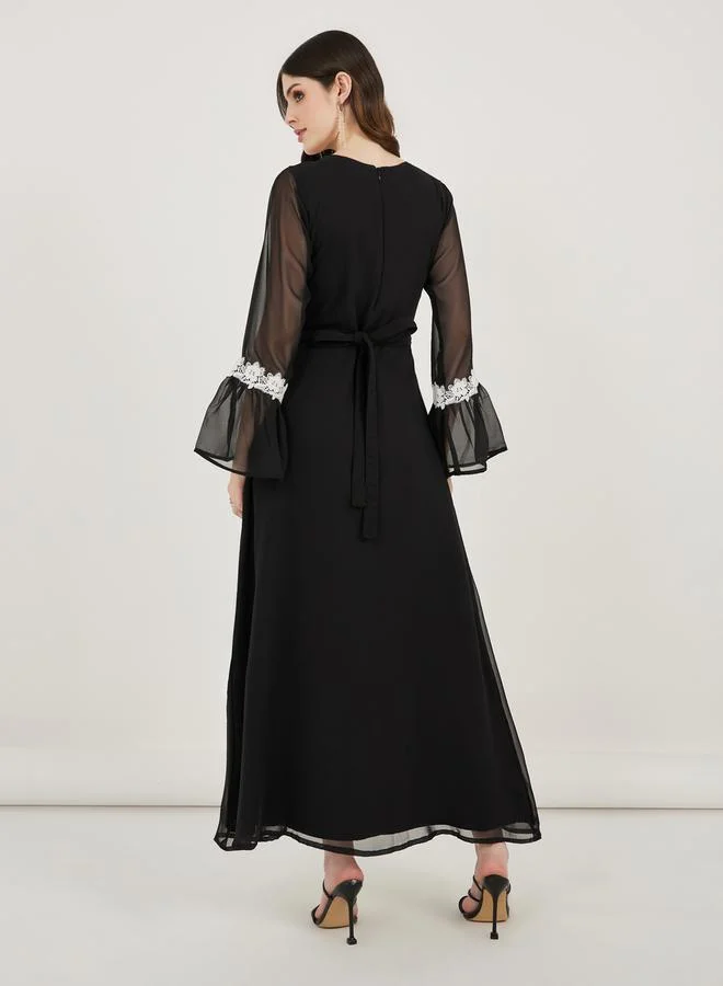 Maxim Creation Flower Lace Insert Bell Sleeve Maxi Dress by Styli
