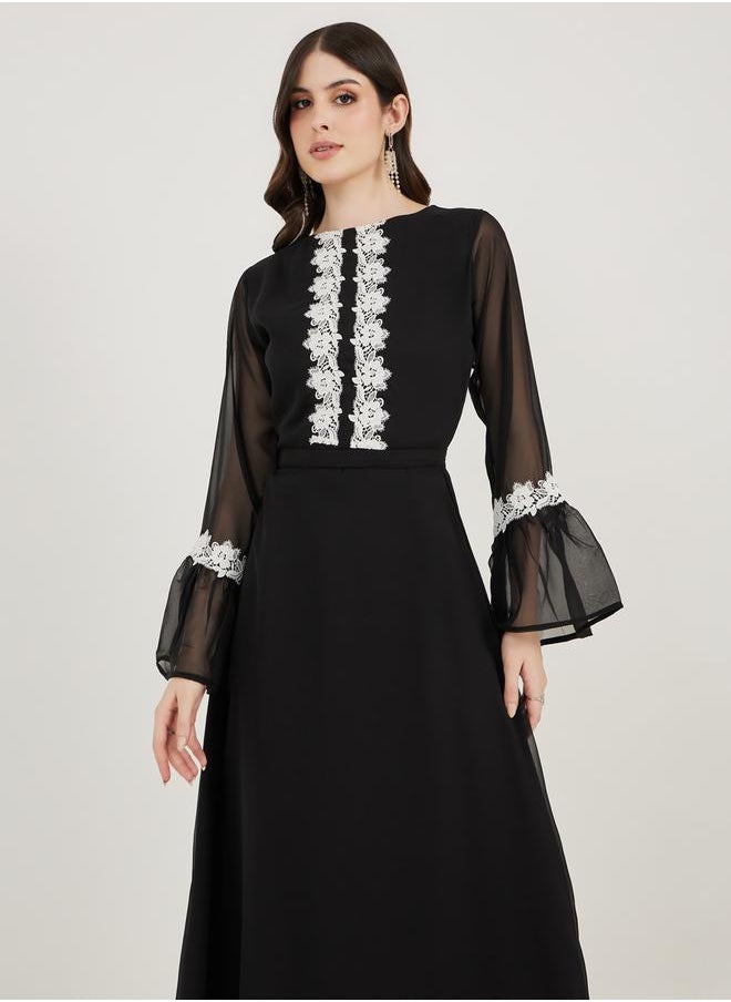 Maxim Creation Flower Lace Insert Bell Sleeve Maxi Dress by Styli  - Image 5