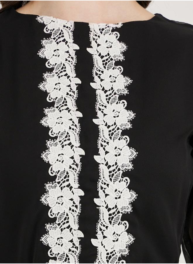 Maxim Creation Flower Lace Insert Bell Sleeve Maxi Dress by Styli  - Image 3