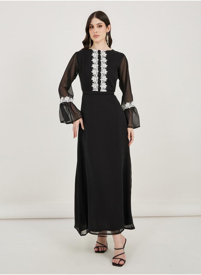 Maxim Creation Flower Lace Insert Bell Sleeve Maxi Dress by Styli  - Image 1
