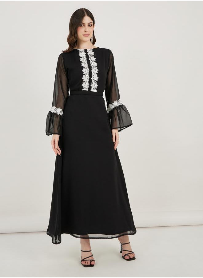 Maxim Creation Flower Lace Insert Bell Sleeve Maxi Dress by Styli  - Image 4