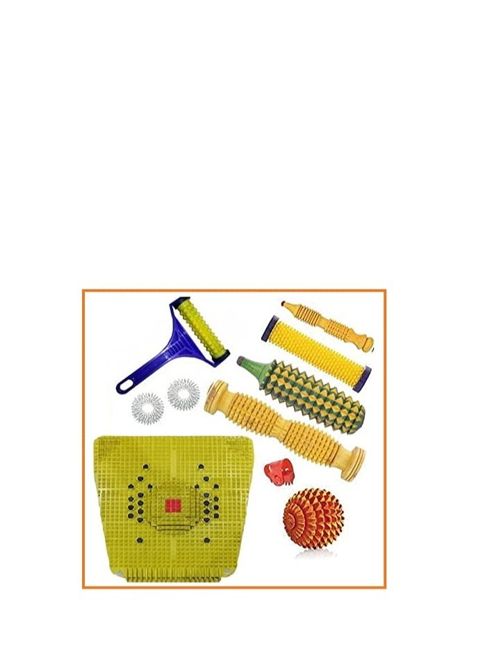 ANCS Wooden Roller For Foot Acupressure Manual Magnetic Stress Mat Combo Kit - Image 1