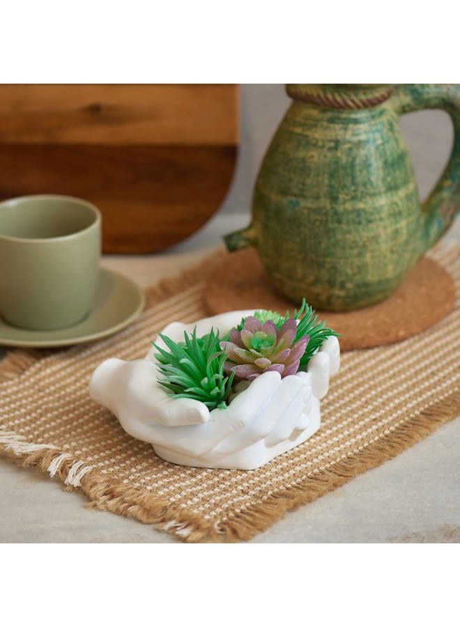 Tapeera Hand Shaped Succulent Planter Pot - Crystal Holder Display - Air Plant Holder Hand Planter - Giving Hands Sculpture Decor - Key Bowl Ring Dish Trinket Dish Candy Dish - Candle Holder (White) - Image 3