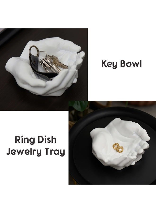Tapeera Hand Shaped Succulent Planter Pot - Crystal Holder Display - Air Plant Holder Hand Planter - Giving Hands Sculpture Decor - Key Bowl Ring Dish Trinket Dish Candy Dish - Candle Holder (White) - Image 5