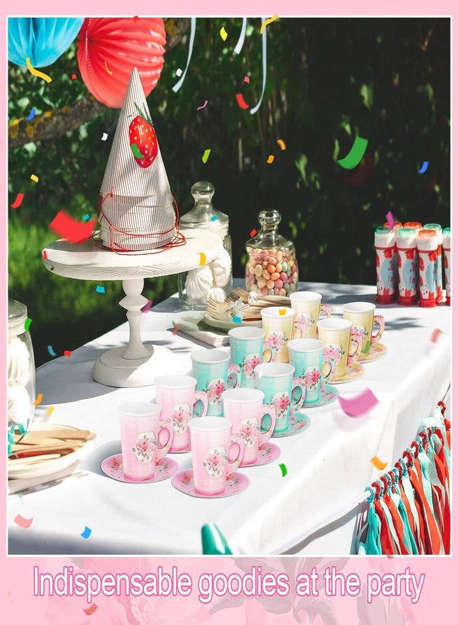 Zopeal 150 Pcs Tea Party Decorations 9 oz Paper Tea Cups and 5 Inch Plates Disposable Cups with Handle Floral Paper Saucers Sets for Birthday Wedding Party Supply - Image 4