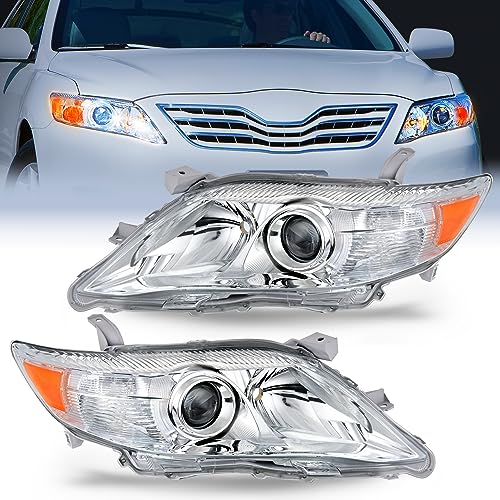 Nilight Headlight Assembly Compatible with 2010 2011 Toyota Camry Headlamps Replacement Chrome Housing Amber Reflector Upgraded Clear Lens Driver and Passenger Side - Image 1