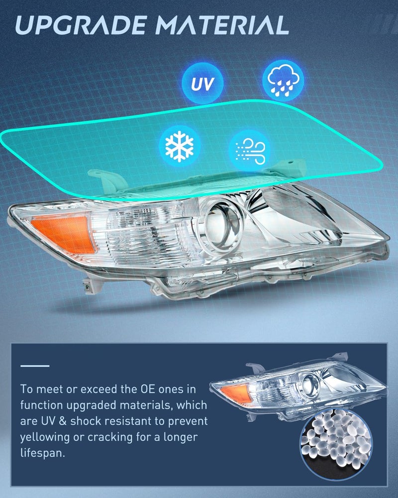Nilight Headlight Assembly Compatible with 2010 2011 Toyota Camry Headlamps Replacement Chrome Housing Amber Reflector Upgraded Clear Lens Driver and Passenger Side - Image 5