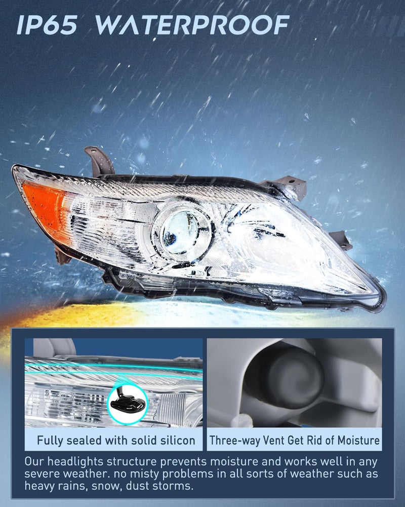 Nilight Headlight Assembly Compatible with 2010 2011 Toyota Camry Headlamps Replacement Chrome Housing Amber Reflector Upgraded Clear Lens Driver and Passenger Side - Image 4