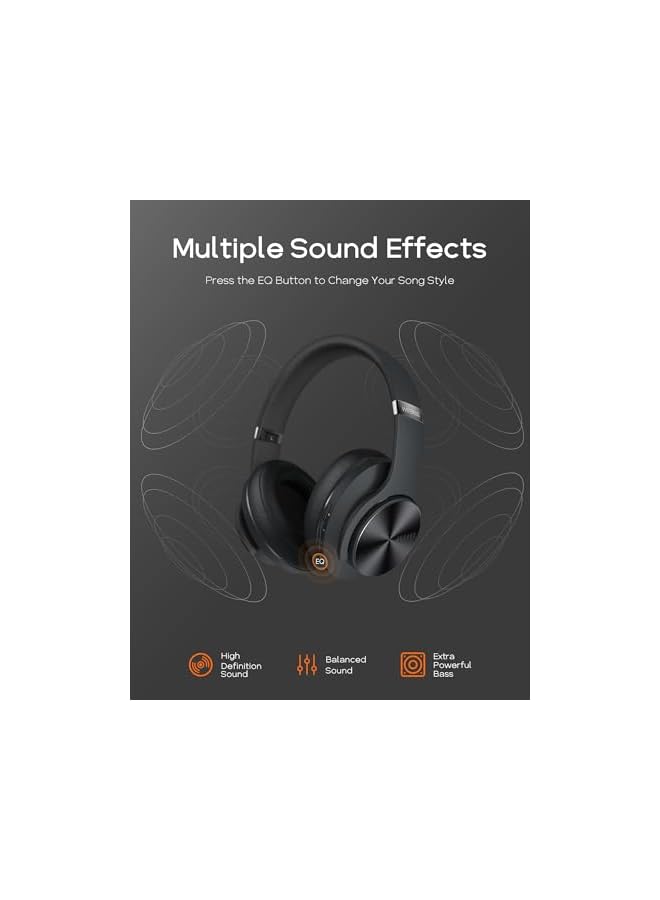 erorex سماعات رأس بلوتوث فوق الأذن، وقت تشغيل يصل إلى 52 ساعة، سماعات رأس لاسلكية، 3 أوضاع مكافئة، سماعات رأس ستيريو عالية الدقة قابلة للطي، سماعات أذن Soft Memory Protein، ميكروفون مدمج ووضع سلكي للهاتف والكمبيوتر الشخصي - Image 4