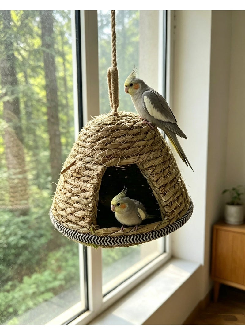 HUANXIN HOME Hummingbird House - Hand Woven Hanging Nest, Natural Fiber Bird Shelter with Warm Interior, Lightweight Outdoor Bird Nest, Small Medium Large Birds Habitat for Garden Viewing and Nesting - Image 3