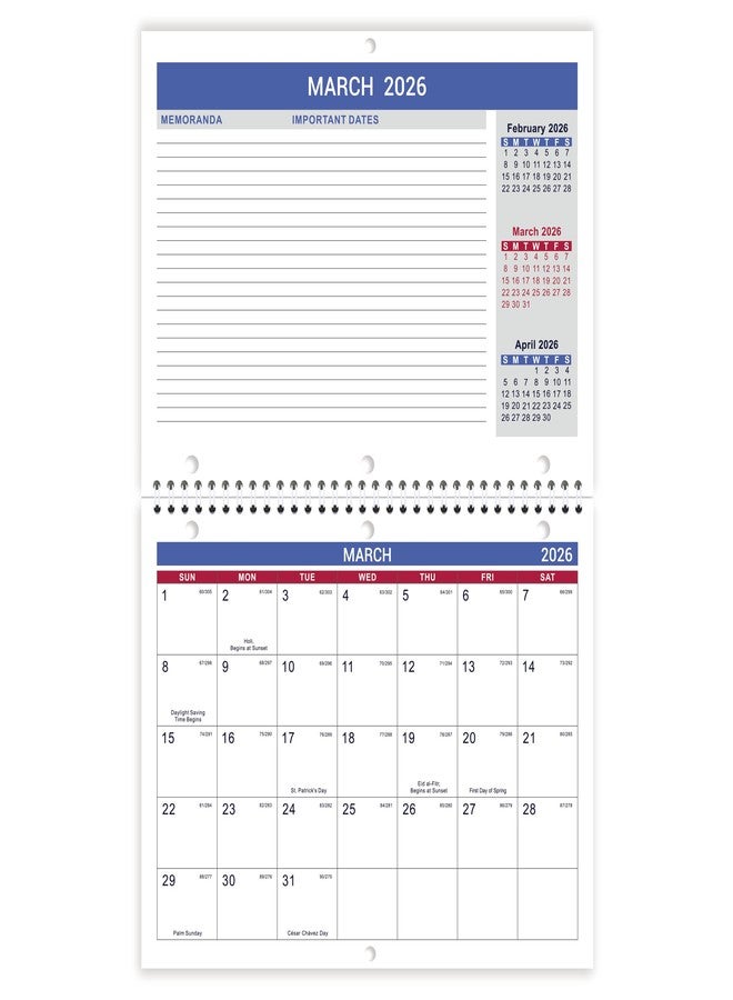 Feteulo 2026 Calendar - 2026 Wall Calendar, Jan. 2026 - Dec. 2026, 8.5" x 11", Memoranda Lined Pages with Thick Paper, Twin-Wire Binding, Holidays, Julian Dates - Image 1
