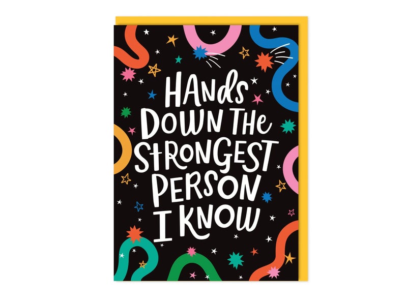 DottyBlack Hands Down The Strongest Person I Know Greeting Card | Inspirational Blank Card with Envelope | Blank Inside Appreciation Card for Support, Friendship, Encouragement & Personal Messages - Image 1