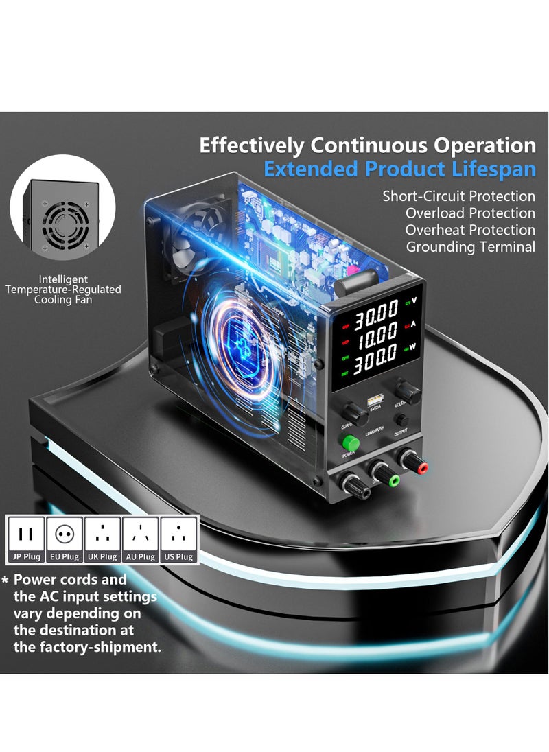SYOSI - DC Power Supply Variable 0-30V 0-10A Adjustable Switching DC Regulated Bench Power Supply High Precision 4 Digit LED Display with Encoder Knob Output On Off Switch 5V 2A USB Fast Charging Port - Image 1