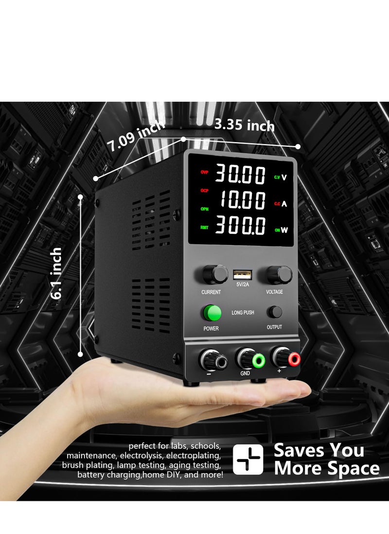 SYOSI - DC Power Supply Variable 0-30V 0-10A Adjustable Switching DC Regulated Bench Power Supply High Precision 4 Digit LED Display with Encoder Knob Output On Off Switch 5V 2A USB Fast Charging Port - Image 1