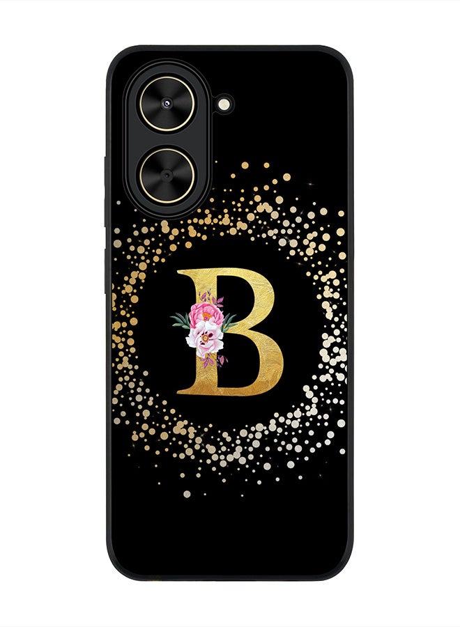 Stylizedd For Xiaomi Poco C71 / Redmi A5 4G Case,Slim fit Camera Protection, Shockproof Thin Phone cover  - Custom Monogram Floral - B ( Black )