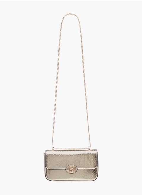 Womens Textured Crossbody Bag With Flap Closure And Chain Strap