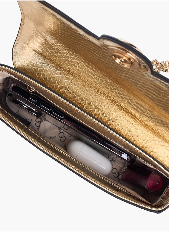 Womens Textured Crossbody Bag With Flap Closure And Chain Strap