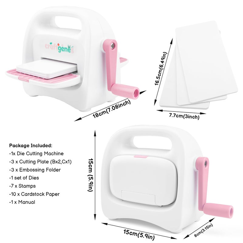 CraftGenes Mini Die Cutting and Embossing Machine with Starter Kit, 8.5 cm (3.5") Feed Slot for 3" Paper, Includes 24 Accessories for DIY Crafts, Card Making & Scrapbooking(Pink) - Image 3