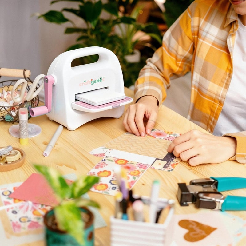 CraftGenes Mini Die Cutting and Embossing Machine with Starter Kit, 8.5 cm (3.5") Feed Slot for 3" Paper, Includes 24 Accessories for DIY Crafts, Card Making & Scrapbooking(Pink) - Image 2