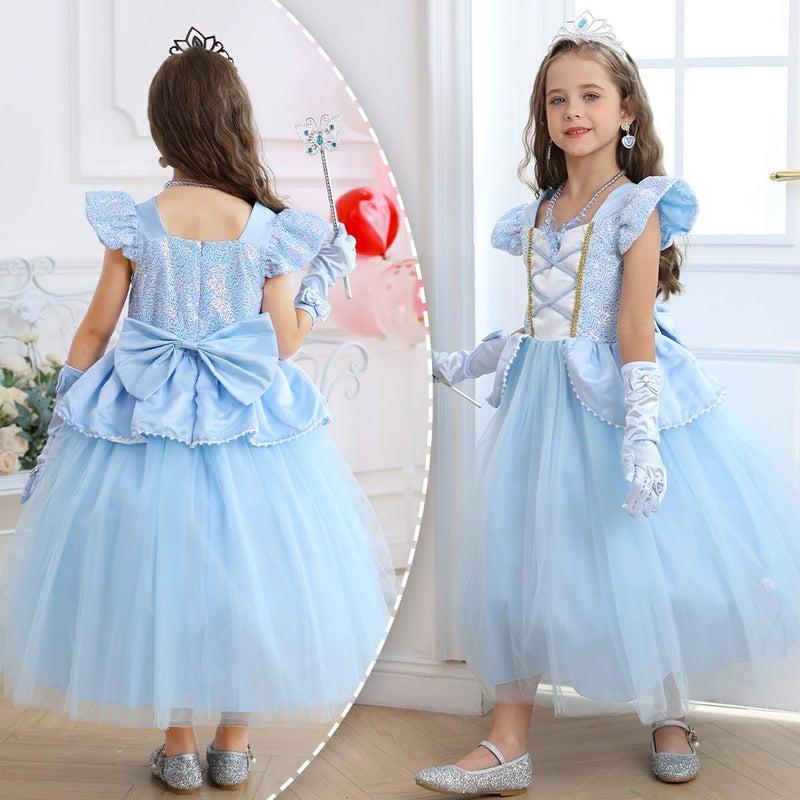 Luzlen Cinderella Costume for Girls Kids Blue Princess Dress with Accessories Halloween Birthday Party Outfits, 4-5T(Tag 120) - Image 3