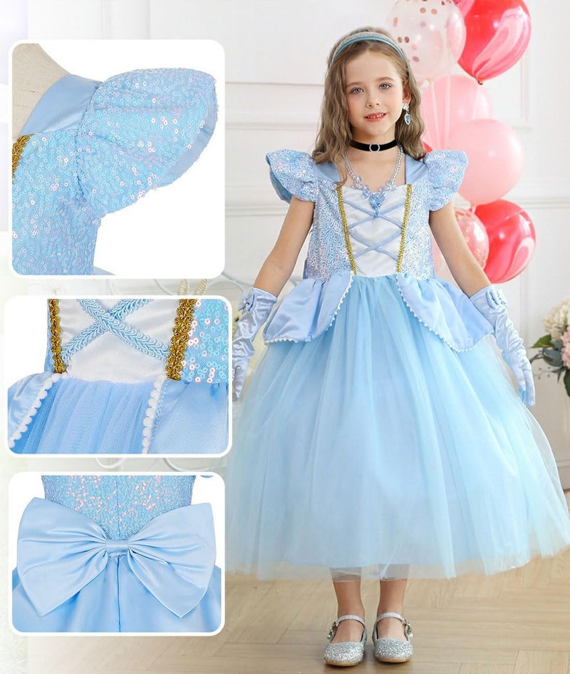 Luzlen Cinderella Costume for Girls Kids Blue Princess Dress with Accessories Halloween Birthday Party Outfits, 4-5T(Tag 120) - Image 5