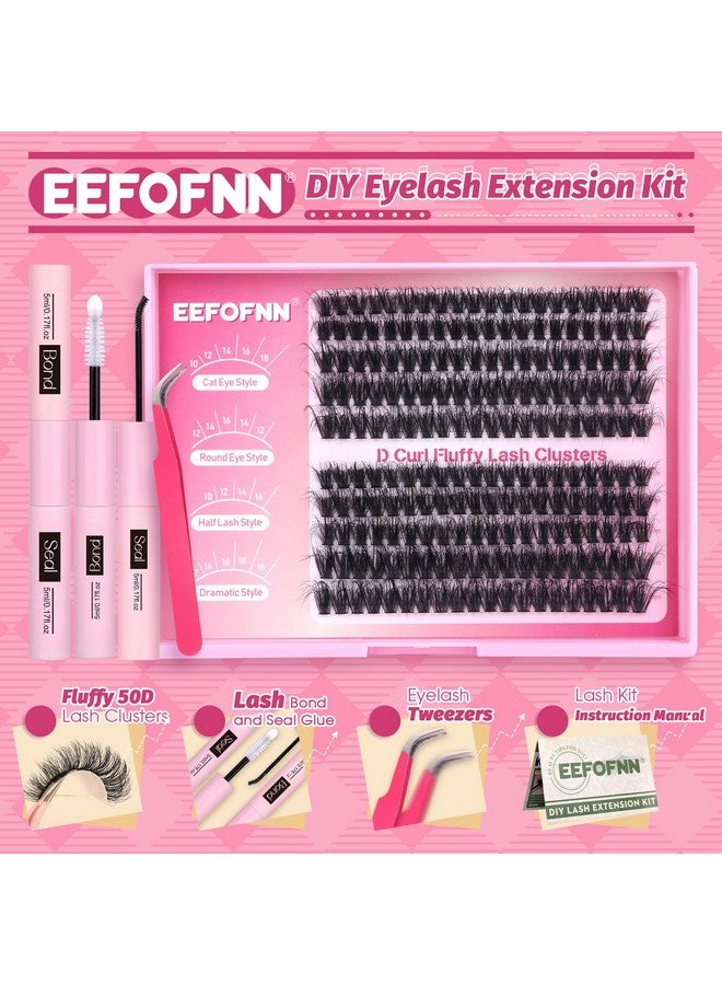 Eefofnn DIY Lash Extension Kit Fluffy Mink Cluster Lashes Kit Natural Volume Eyelashes Extensions with Lash Bond and Seal Tweezers 50D Eyelash Clusters 10-18MM Fluffy Individual Lashes Extension Kit - Image 3