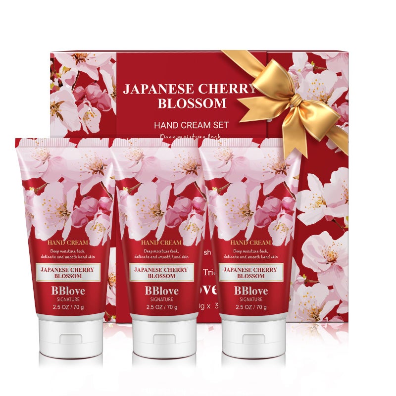 BBLOVE Hand Cream Moisturizing Luxury Set - 3PCS x 2.5oz Japanese Cherry Blossom Lotion. Nourishes Dry Hands, Travel-Sized - Image 1