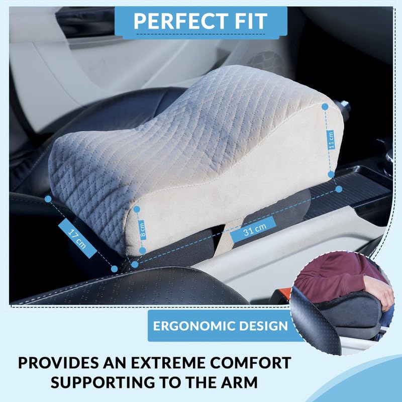 NEODRIFT 'ArmEase' Arm Rest for Car - Orthopedic Memory Foam Cushion - Provides Elbow, Wrist, and Arm Support, Premium Fabric, Single-Sided Fastener, Universal Fit (Color-Beige) - Image 3