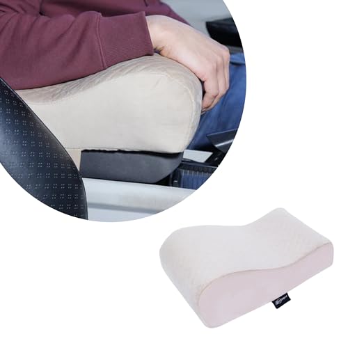 NEODRIFT 'ArmEase' Arm Rest for Car - Orthopedic Memory Foam Cushion - Provides Elbow, Wrist, and Arm Support, Premium Fabric, Single-Sided Fastener, Universal Fit (Color-Beige) - Image 1