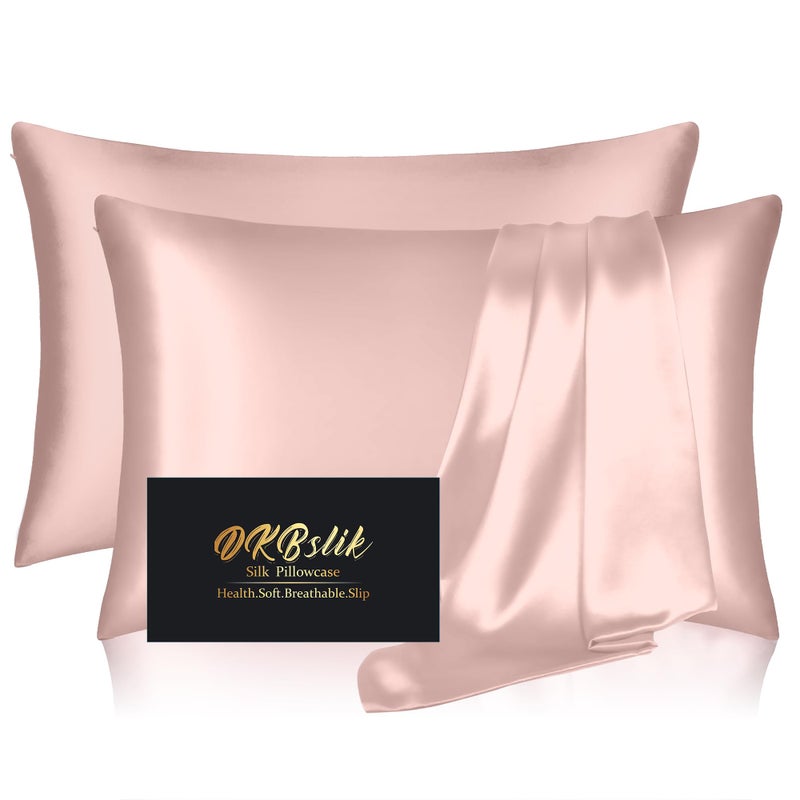 DKBslik Silk Pillowcase 2 Pack Natural Mulberry Silk Pillow Case Anti Acne Silk Pillowcase for Hair and Skin King Size Silk Satin Pillowcase Set of 2 with Hidden Zipper Gifts for Women Men Coral - Image 2