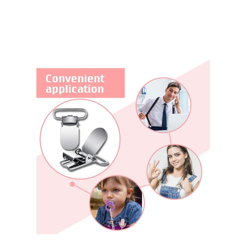 Zikra 100 Pieces Metal Pacifier Suspender Clips Straps Holder Fasteners Clips Baby Pacifier Suspender Snap Heavy Duty Fasteners Clips for Making Pacifier Holders Bib Bed Sheet Fasteners Toy Clip - Image 2